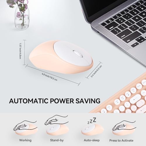 Wireless Keyboard and Mouse Combo, 2.4GHz Colorful Cute Round Keycaps Keyboard for Office Computer PC Desktops Laptop (104 Keys Pink White) - color: 104 Keys Pink White