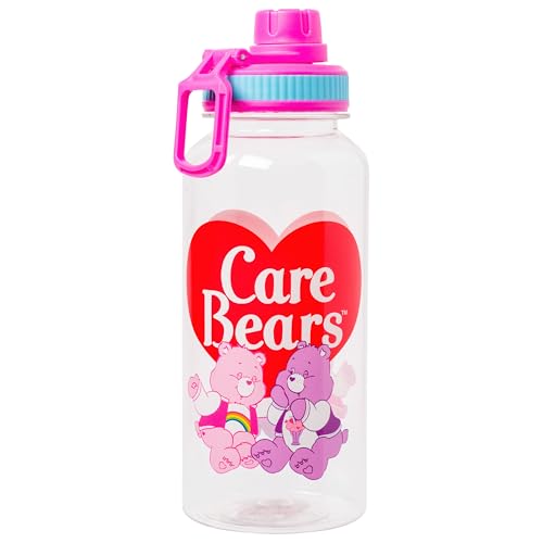 Silver Buffalo Care Bears Good Luck Bear Luck, Plastic Water Bottle, 32oz | Share Bear and Cheer Bear, Grumpy Bear, Twist Spout, Sticker Set, You Stick Yourself, 0.95 Liters - color: Care Bears School Spirit