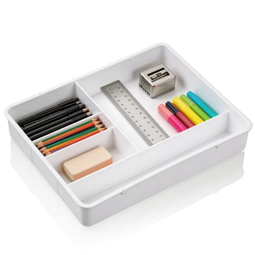 Desk Drawer Organizer Tray, Individual Storage Organizer Divider Storage Box with Four Grids for Home Desktop Office School (White) - color: White