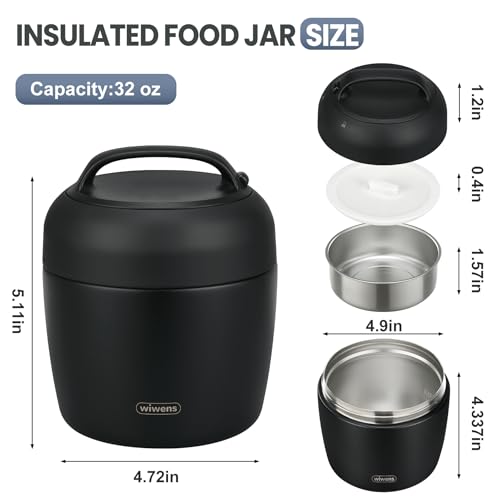 wiwens Thermo Food Jar for Hot Food Adults 32OZ Soup Thermo Lunch Containers Wide Mouth Vacuum Insulated Stainless Steel Leakproof Bento Box with Spoon - color: Black3