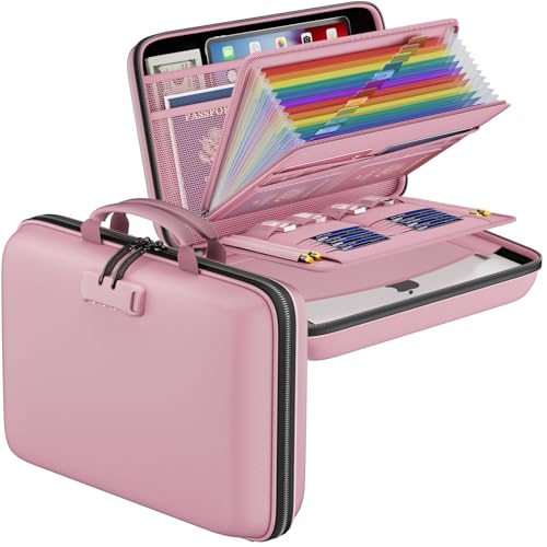 DocSafe Fireproof File Organizer with Lock, Hard-Shell Case Fireproof Document Box with 13 Pocket Accordion File Folder, Portable Home Office Travel Safe Storage for Important Documents Laptop Pink - color: Pink, size: 15.5" x 11.5" x 3"(colorful)
