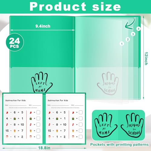 Henoyso 24 Pcs School and Home Folders with 2 Pockets and 4 Clear Inner Pockets, Heavy Duty Plastic Homework Communication Folder for Parent Teacher Student Home Classroom (Green)