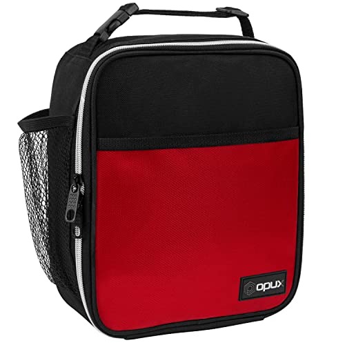opux Insulated Lunch Bag for Kids Boys Girls, Small Compact Lunch Box with Wide Opening & Mesh Pockets, Reusable Lunch Pail for School, Work, Adults, Men, Women, Red - color: Red