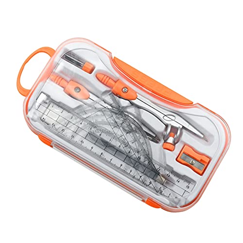 Compasses Math Geometry Kit - 10 Pieces Per Set Student Compasses Geometric Set High Precision Professional Metal School Compass Drawing Set Measuring Tools,Color Orange (Color Orange) - color: Color Orange
