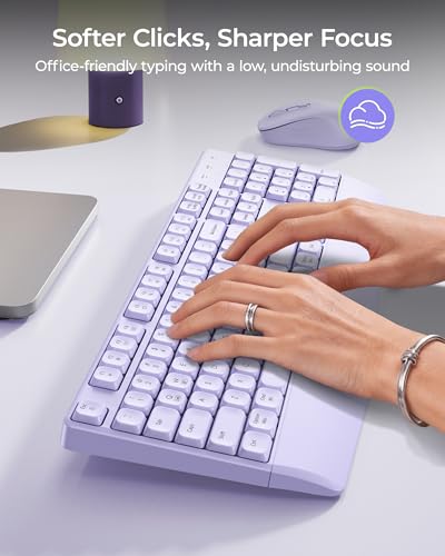 seenda Wireless Bluetooth Keyboard Mouse Combo, Ergonomic Keyboard with Wrist Rest, Silent Mouse, USB & Bluetooth Multi-Device, Full-Size Compatible for Windows PC Laptop Mac MacBook, Purple - color: Purple