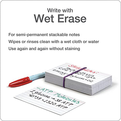 Oxford Dry Erase Index Cards, 3x5 Ruled, Reusable Flash Cards, Double Sided Dry & Wet Erase Cards for Gaming, Study or Vocabulary, 100-Pack (63512) - style: 100 Ruled
