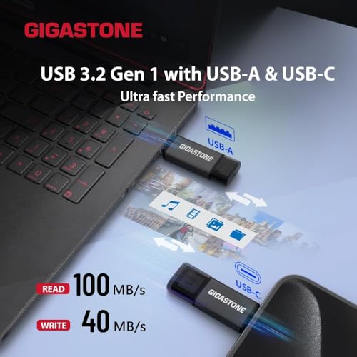 GIGASTONE 16GB Dual USB Flash Drive 5-Pack, USB 3.2 Gen 1, 2-in-1 USB C+A, Speed Up to 100MB/s, Head Cap Design Thumb Drive, Plug & Play for Smartphone/PC/Mac/TV/Car Audio, USB 2.0/3.0/3.1 Compatible - size: 16GB Dual Flash Drive 3.2 5-Pack
