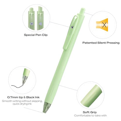 WRITECH Gel Pens Fine Point: Retractable Black Ink Pen Smooth Writing 8ct 0.7mm Medium Point Tip for Journaling Note Taking No Bleed & Smear & Smudge Vivid Color Barrel Silent Click Peekaboo Set