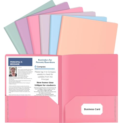 HABGP 6 Pack Colored File Folders with Pockets and Business Card Holder, Pastel Decorative Pocket Folders for Documents, Cute Plastic Folders for Filing Cabinet, School, Office, Resume Portfolio - size: 6 Pack