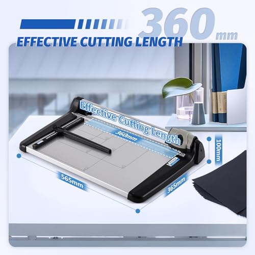 Rotary Paper Trimmer, 15 Sheets Heavy Duty Paper Trimmer, 360mm(14.17") Cutting Length, Commercial Grade Rotary Paper Cutter for Home/Office/School, Black & Silver - size: 14.17"
