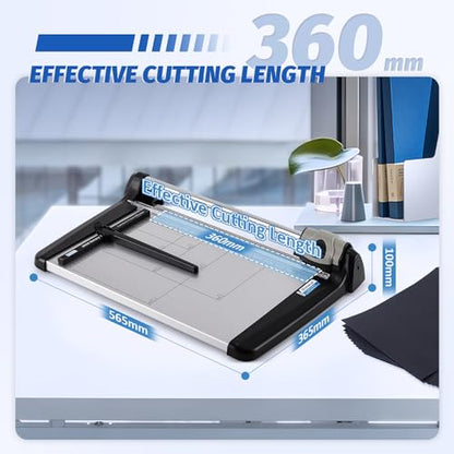Rotary Paper Trimmer, 15 Sheets Heavy Duty Paper Trimmer, 360mm(14.17") Cutting Length, Commercial Grade Rotary Paper Cutter for Home/Office/School, Black & Silver - size: 14.17"