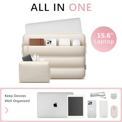 TECOOL Waterproof Puffy Laptop Case 15.6 Inch,Laptop Sleeve 15.6 Inch Compatible with 15.6" Lenovo Thinkpad Ideapad HP Dell ASUS Acer etc 15" Notebook Protective with Horizontal Pocket&Small Bag-Sand - color: Sand, size: 15-15.6 Inch