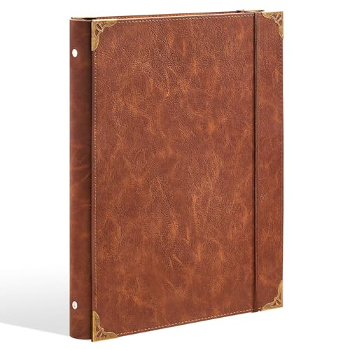 Ovesmusl PU Leather 3 Ring Binder Fits 8.5"x11" Letter Size Paper, 1 Inch Round Ring Binder Holds 200 Sheets, Notepad Paper Cover Loose Leaf Organizer for School, Vintage Brown - color: Brown, size: 1 inch, style: Solid