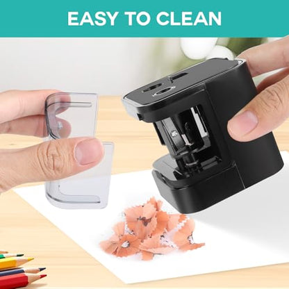 Eagle Electric Pencil Sharpener, Dual Holes, Battery Powered for School/Office/Art, 5s Fast Sharpening, Portable w/Large Shaving Tray & Replaceable Blades, for 6-12 mm Pencils (Black) - color: Black
