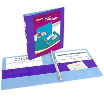 Avery Two-Tone Durable View 3 Ring Binder, 1 Inch Slant Rings, Violet/Soft Blue Binder (17131) - color: Violet/Soft Blue, size: 1"
