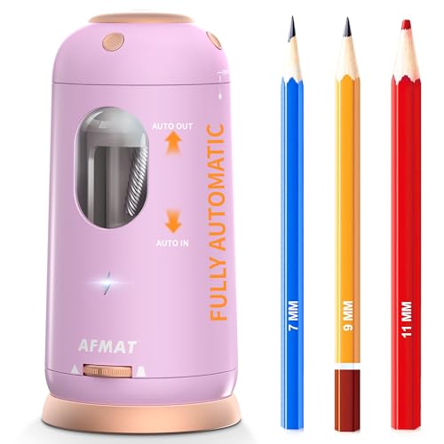 AFMAT Electric Pencil Sharpener, Auto in & Out, Fully Automatic Pencil Sharpener, Rechargeable Hands-Free Sharpeners for Jumbo & Colored Pencils (7-11.5mm), Good for Classroom/Home PSC8(Light Purple) - color: Light Purple