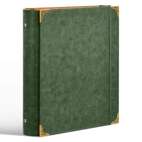 Ovesmusl PU Leather 3 Ring Binder Fits 8.5"x11" Letter Size Paper, 2 Inch Round Ring Binder Holds 500 Sheets, Notepad Paper Cover Loose Leaf Organizer for School, Vintage Green - color: Green, size: 2 inch, style: Solid