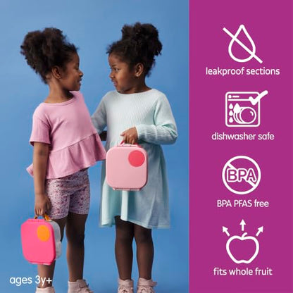 b.box Mini Lunch Box Kids | 4.25 Cup Leak Proof Bento Box for Kids Ages 3+ | 3 Compartment Snack Containers, School Lunch Container, Dishwasher Safe, BPA-Free, PFAS-Free - Flamingo Fizz - color: Flamingo Fizz, size: 1-pack