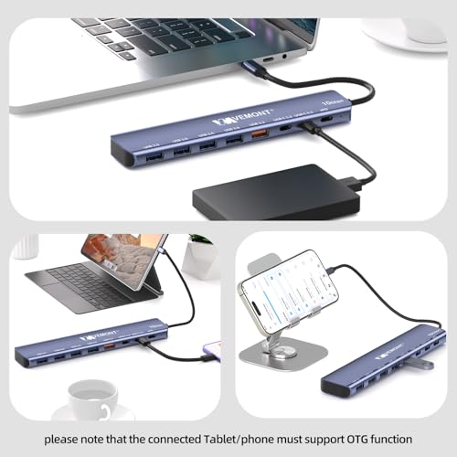 VEMONT 7-in-1 USB C Hub, 10Gbps Aluminum Hub with 2 USB-C 3.2, USB-A 3.2, 4 USB 3.0 Ports, 100W PD Charging, Compatible with MacBook,for iPad, Laptop/Phones and More Device - style: 7 in1 10Gbps