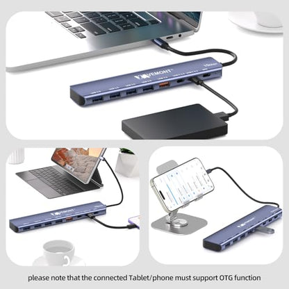 VEMONT 7-in-1 USB C Hub, 10Gbps Aluminum Hub with 2 USB-C 3.2, USB-A 3.2, 4 USB 3.0 Ports, 100W PD Charging, Compatible with MacBook,for iPad, Laptop/Phones and More Device - style: 7 in1 10Gbps