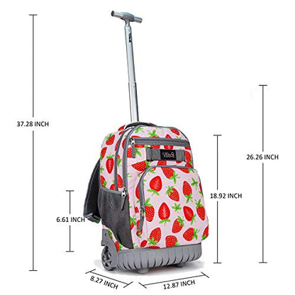 Tilami Rolling Backpack 18 inch Wheeled Backpack School College Student Travel Trip Boys and Girls - color: Strawberry