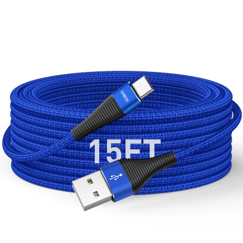 Extra Long USB A to USB C Cable 15FT, USBC Charger Fast Charging Cord Braided Type C Cable for iPhone 17 Pro Max, 16 15, iPad Pro,Air,Mini, Samsung Galaxy, Pixel, Moto, Android Phones & Tablets - Blue - color: Blue, size: 15 FT - 1 Pack, style: USB A to U