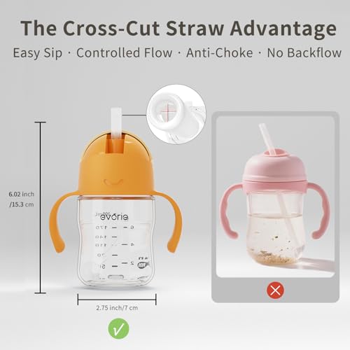 Evorie Tritan Weighted Straw Cup Baby Training Cup, Spill Proof, 7 Oz, 6M+ | BPA & BPS-Free, First learning cup, 360° drinking, Dishwasher safe, Durable Sippy Cup, Apricot - color: Apricot