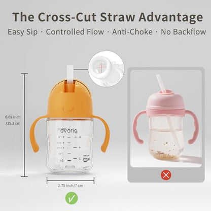 Evorie Tritan Weighted Straw Cup Baby Training Cup, Spill Proof, 7 Oz, 6M+ | BPA & BPS-Free, First learning cup, 360° drinking, Dishwasher safe, Durable Sippy Cup, Apricot - color: Apricot