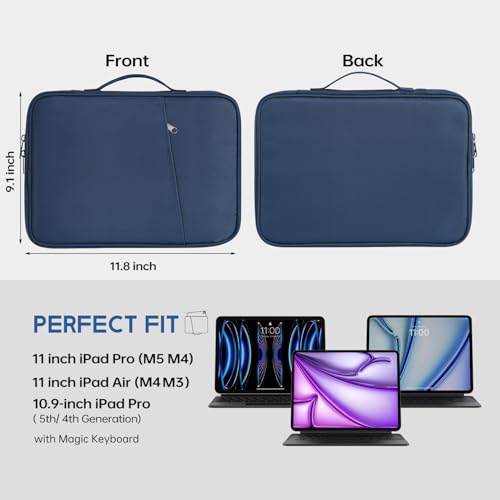 9-11 inch Tablet Sleeve Case Bag for 11-inch iPad Pro M5 M4 Magic Keyboard & iPad Air M2 M3 M4(2026), 11-in iPad A16, Fire Max 11 & Fire HD 10, Galaxy Tab A9+ Plus - color: Navy Blue, size: 9-11 inch