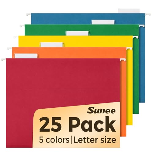 SUNEE Hanging File Folders Assorted Colors, 25 Pack File Folders Letter Size with 1/5-cut Tabs, Stay Organized for Your Home and Office Bulk File and Documents - color: Assorted Colors