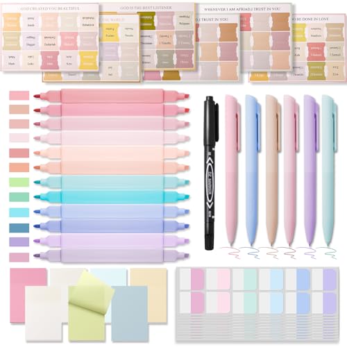 XKDOUS 44 Pcs Bible Study Supplies Journaling Kit for Women, Bible Study Kit Includes Highlighters, Pens, Tabs, Sticky Notes & More for Journaling. Great for Note-Taking, Enhancing Scripture Study - color: Bible Kit-M