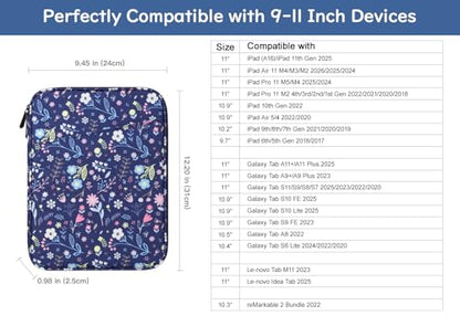 Dadanism 9-11 Inch Tablet Sleeve Bag Carrying Case, Flower+Blue | Fits iPad (A16) 11th Gen 11", iPad 10th Gen 10.9" Air 5/4, iPad Air M4/Pro 11", iPad 9/8/7th 10.2", Galaxy Tab A11+ Plus 11" - color: Flower+Blue, size: 9-11 inch