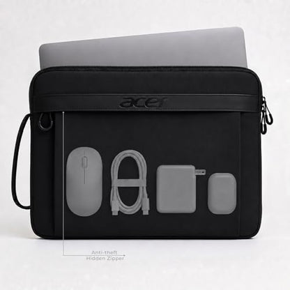 Acer Laptop Sleeve Case for 13.3-14 inch Laptops, Slim Protective Computer Sleeve with Hidden Zipper Pocket, Soft Plush Bubble Padding, Side Handle and Luggage Strap, Travel Laptop Bag, Black | Slim, Soft Bubble Padding, Extra Front Storage, Wrist Strap,