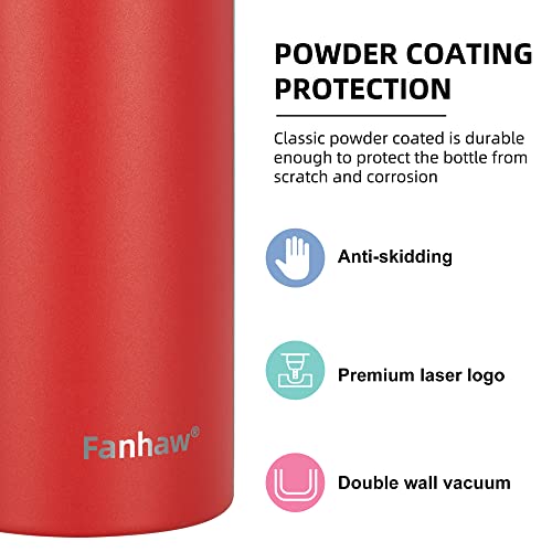 Fanhaw 24 Oz Kids Insulated Stainless Steel Water Bottle with Straw Lid, Leakproof & Anti-Dust Everyday Use Bottle for School, Women & Men, Back to School Essentials (Red) - color: Red, style: 24 Ounces