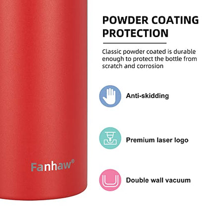 Fanhaw 24 Oz Kids Insulated Stainless Steel Water Bottle with Straw Lid, Leakproof & Anti-Dust Everyday Use Bottle for School, Women & Men, Back to School Essentials (Red) - color: Red, style: 24 Ounces