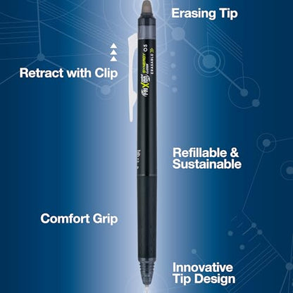 Pilot FriXion Synergy Clicker Erasable, Refillable, Retractable Gel Ink Pens, Extra Fine Point 0.5 mm, Pack of 5, Black Ink, FriXion Erasable Pens 0.5 - Ideal for School & Office Writing - color: Black 5