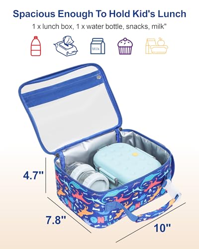Bagseri Clear Kids Lunch Bag - School Snack Bag with Bottle Holder | Side Pocket, Buckle Handle, Wide Opening, PEVA Lining, School Boys Lunch Box, Clear Toy Bags, Blue Dinosaur - color: A-blue dinosaur