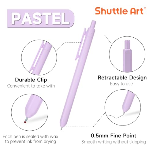 Shuttle Art Retractable Pastel Gel Ink Pens, 11 Pack Black Ink Pens, Cute Pens 0.5mm Fine Point for Writing Journaling Taking Notes School Office Home - color: 11 Black Ink