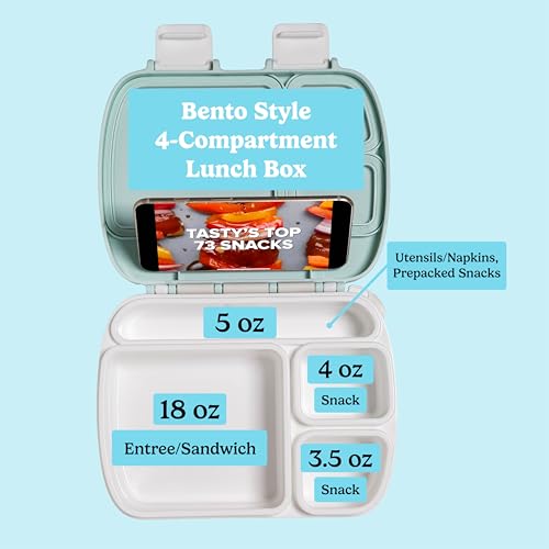Tasty Bento Style Lunch Box, 4 Compartments with Built-In Phone Stand, BPA-Free Plastic, Portable Food Storage Container, Cream - color: Cream