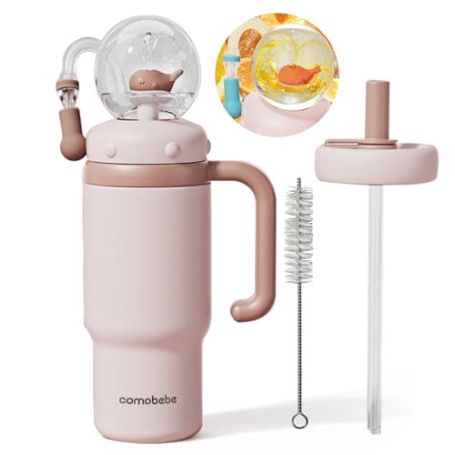 Como bebe 24oz 316 Stainless Steel Whale Fountain Sippy Cup, Insulated Whale Squirt Tumbler with Handle, Leak Proof Straw Cup with 2 Types Lids, Fits Car Cup Holder for Kids Teens Adults(dusty pink) - color: dusty pink