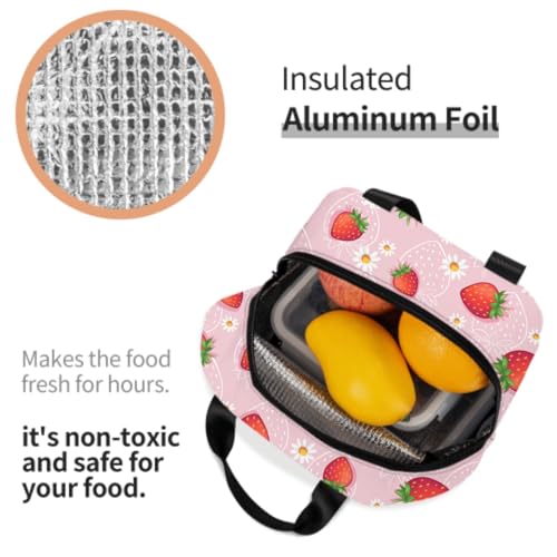 Imiss Strawberry Lunch Bag for Girls Women, Cute Fruit Strawberry Reusable Insulated Lunch Tote with Pocket Lunch Box for School Work Picnic - color: Strawberry