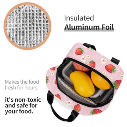Imiss Strawberry Lunch Bag for Girls Women, Cute Fruit Strawberry Reusable Insulated Lunch Tote with Pocket Lunch Box for School Work Picnic - color: Strawberry