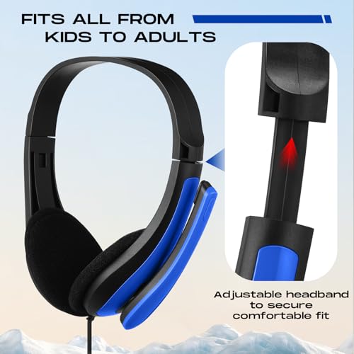 Yunsailing 20 Pack Bulk Classroom Headphones with Microphone Students Wired School Class Set Headphones for School Library Computer Office Adults 3.5 Jack Universal Plug(Dark Blue) - color: Dark Blue