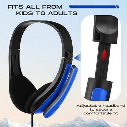 Yunsailing 20 Pack Bulk Classroom Headphones with Microphone Students Wired School Class Set Headphones for School Library Computer Office Adults 3.5 Jack Universal Plug(Dark Blue) - color: Dark Blue
