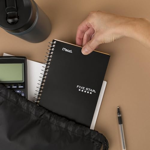 Five Star Spiral Notebook, 1 Subject, College Ruled Paper, 4-3/8" x 7", Personal Size, 80 Sheets, Fights Ink Bleed, Water Resistant Cover, Black (450048AA2-ECM) - color: Black