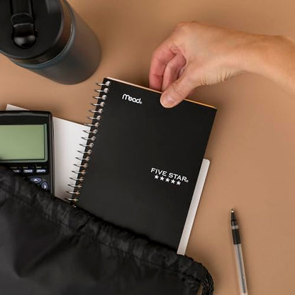 Five Star Spiral Notebook, 1 Subject, College Ruled Paper, 4-3/8" x 7", Personal Size, 80 Sheets, Fights Ink Bleed, Water Resistant Cover, Black (450048AA2-ECM) - color: Black