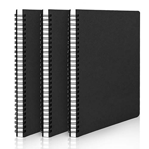 EUSOAR Spiral Lined Notebook, A5 3packs 5.5"X8.3" 120 Pages Hardcover Lined Travel Writing Journal, Notepad Sketchbook, Students College Office Business Subject Diary Ruled Spiral Book Journal-Black - color: Black, size: 3 Packs