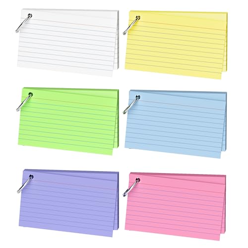 300 Count 3x5 index cards with Ring, Flash Cards 6 Color Assortment (50 Sheets Each), Durable & Portable Note Taking for Students, Teachers, Study Note Cards for Home School Colored Index Cards - color: 6 Multicolor