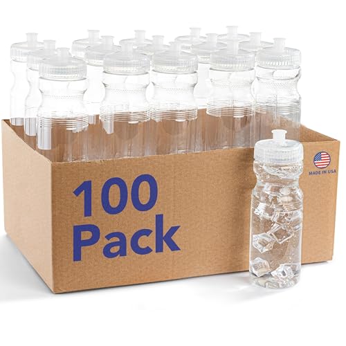 ZETY Bulk Water Bottles 100 Pack - 24 Ounce Reusable bottles Bulk - BPA-Free Easy Open Spin off Cap - Top-Rack - Dishwasher Safe - Sports Bottles (Clear) - style: Clear