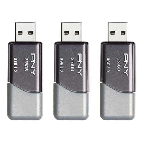PNY 256GB Turbo Attaché 3 USB 3.0 Flash Drive 3-Pack – Grey, P-FD256X3TBOP-MP, 100MB/s, Light-Weight Durable - Data Storage and Transfer - size: 256GB 3-Pack